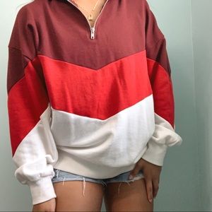 Retro Red Stripe Quarter Zip Pullover
